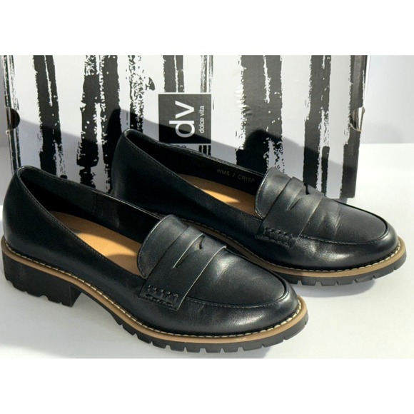 Dolce Vita Crisp Classic Penny Loafer / Lug Sole  Block Heel black new size 7 - Picture 1 of 13